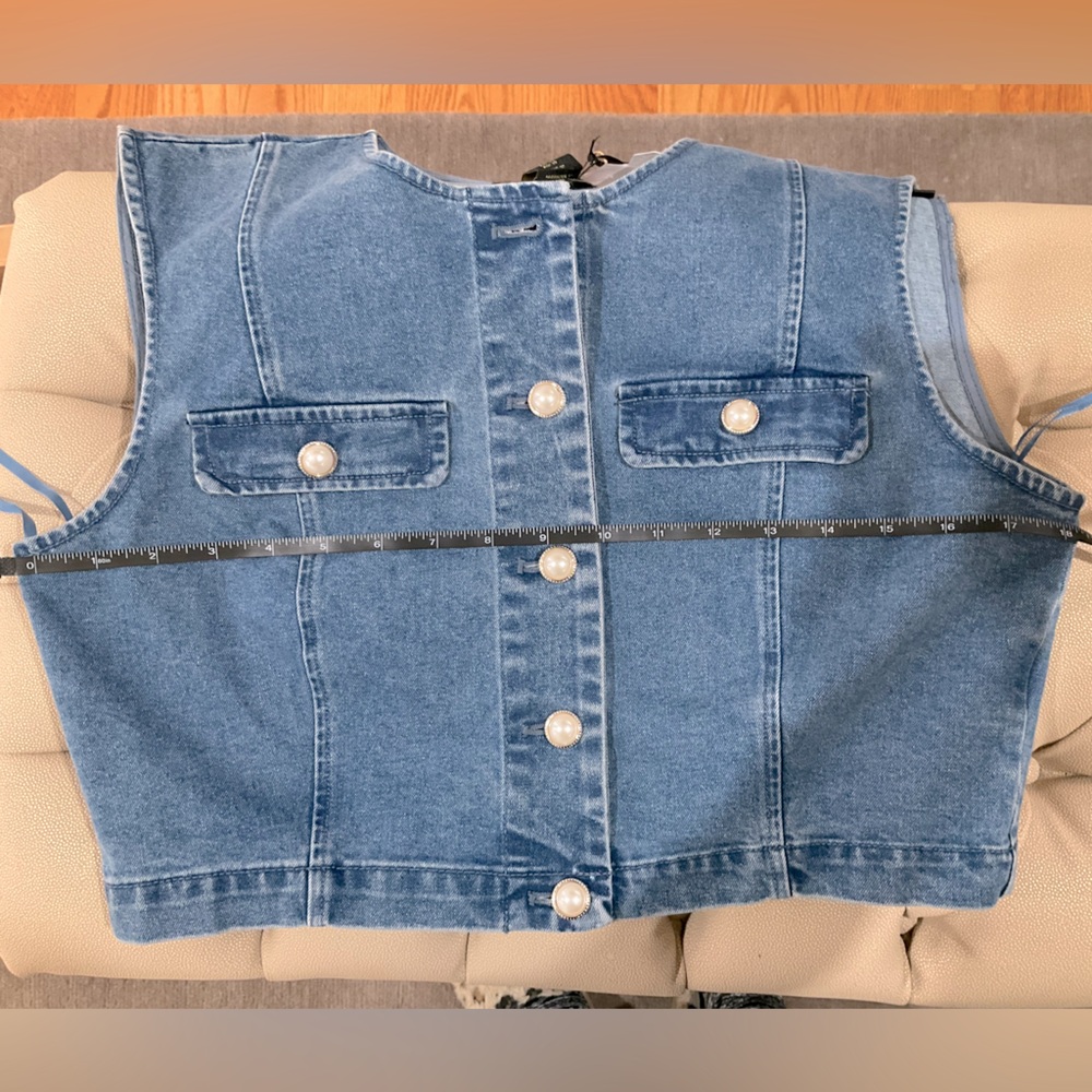 House Of Harlow 1960 Pearl Buttons Coquette Denim Vest & Skirt Cord Set SZ 6 - Picture 9 of 11